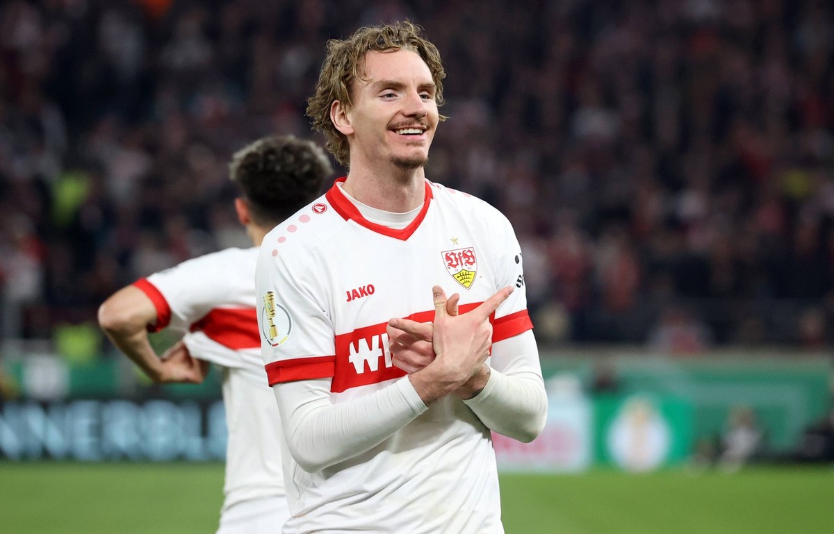 02.04.25 VfB Stuttgart - RB Leipzig Deutschland, Stuttgart, 02.04.2025, Fussball, DFB-Pokal, Halbfinale, VfB Stuttgart - RB Leipzig: Nick Woltemade VfB Stuttgart Jubel Tor 2:0 Woltemade. *** 02 04 25  ...