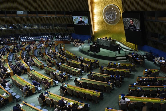 FILE - Ukraine&#039;s President Volodymyr Zelenskyy addresses the 79th session of the United Nations General Assembly, Sept. 25, 2024, at UN headquarters. (AP Photo/Julia Demaree Nikhinson, File)
