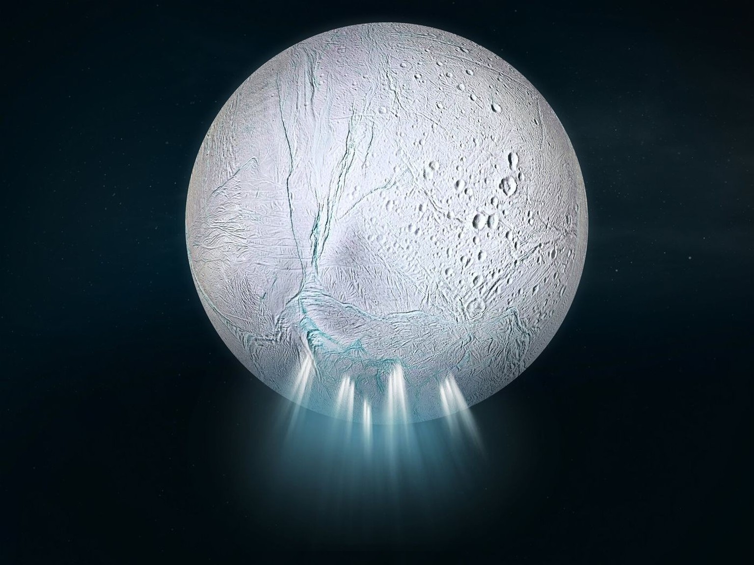 Wasserfontänen auf Enceladus.