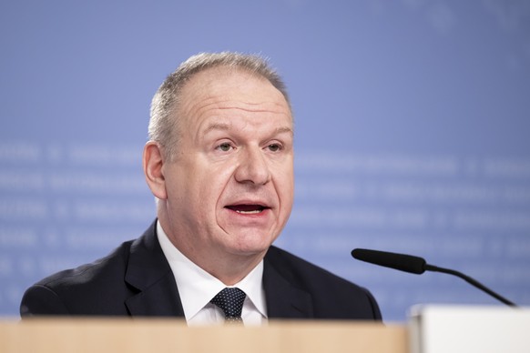 epa11028328 Deputy Member of the Governing Board Thomas Moser speaks during an end-of-year press conference of Swiss National Bank (SNB BNS), in Bern, Switzerland, 14 December 2023. adding that inflat ...
