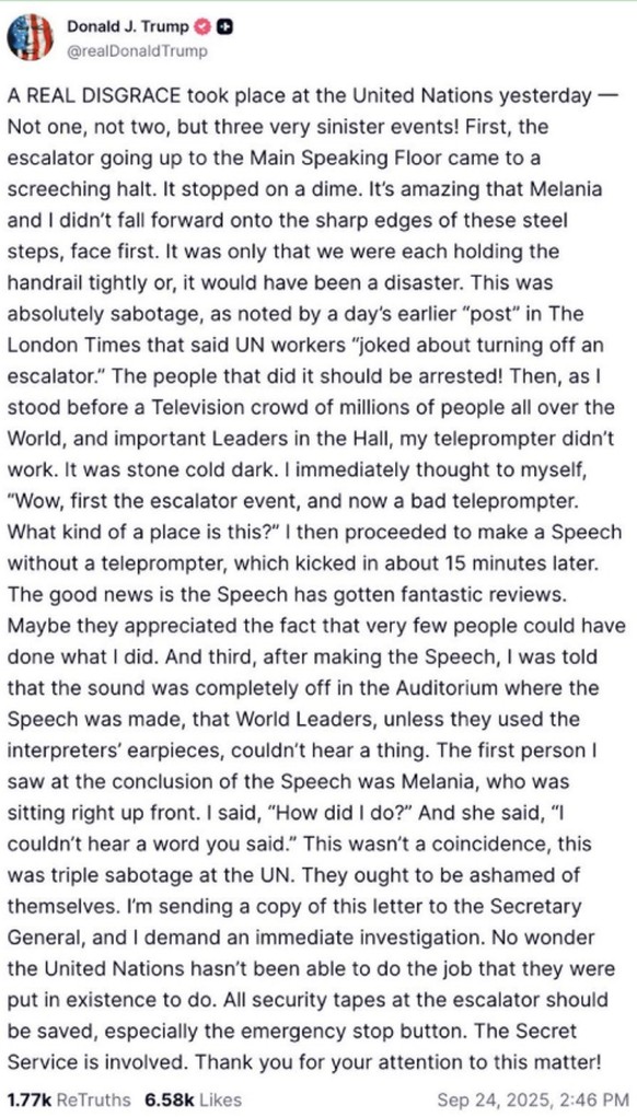 trump post 25.9.25