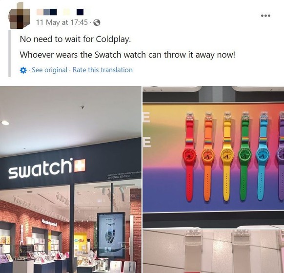 Facebook-User beklagt sich über die LGBT-Uhren von Swatch.
