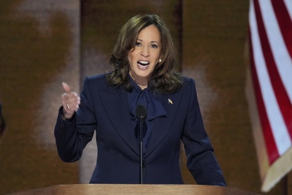 Democratic presidential nominee Vice President Kamala Harris speaks during the Democratic National Convention Thursday, Aug. 22, 2024, in Chicago. (AP Photo/J. Scott Applewhite)