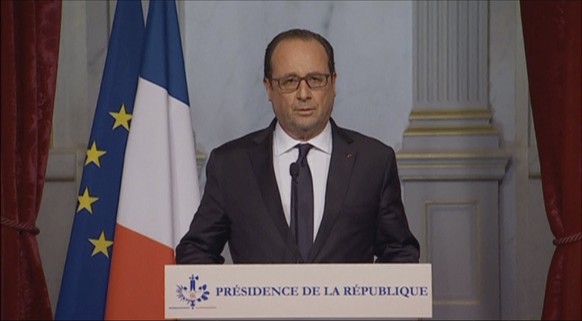 French President Francois Hollande makes a statement on television following attacks in Paris, France, in this still image taken from video on November 13, 2015. Hollande said a state of emergency wou ...