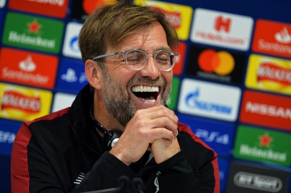 epa07550691 Liverpool&#039;s manager Juergen Klopp laughs during a press conference at Anfield in Liverpool, Britain, 06 May 2019. Liverpool FC will face FC Barcelona in their UEFA Champions League se ...