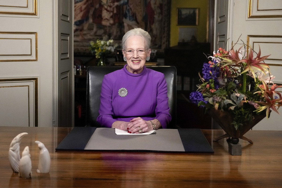 Queen Margrethe II gives a New Year's speech and announces her abdication from Christian IX's Palace, Amalienborg Castle, in Copenhagen, Sunday, Dec. 31 2023. (Keld Navntoft/Ritzau Scanpix v ...