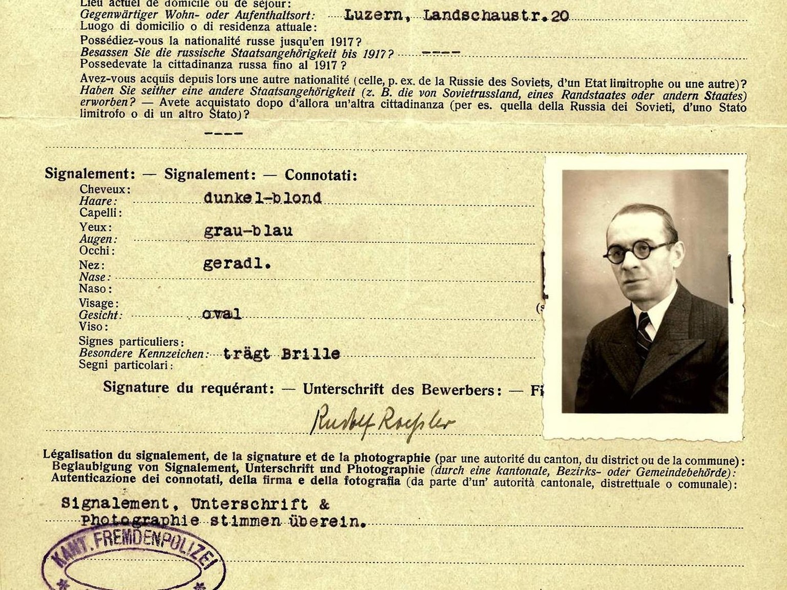 Gesuch von Rudolf Rössler zur Ausstellung eines Identitätsausweises, 1938.
https://www.recherche.bar.admin.ch/recherche/#/de/archiv/einheit/5361489