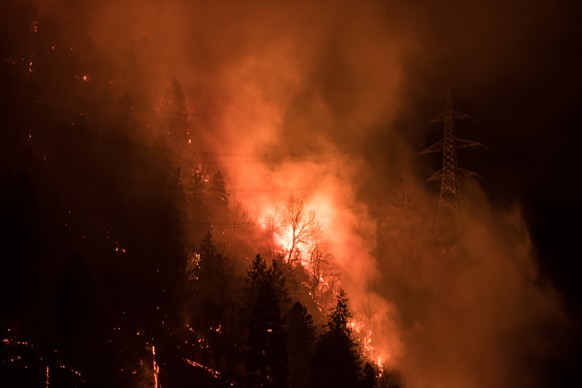 A forest fire burns in the Misox valley between Mesocco and Soazza, in the canton of Grisons, Switzerland, on Tuesday, December 27, 2016. According to the cantonal police of Grisons, at 8pm CET an are ...