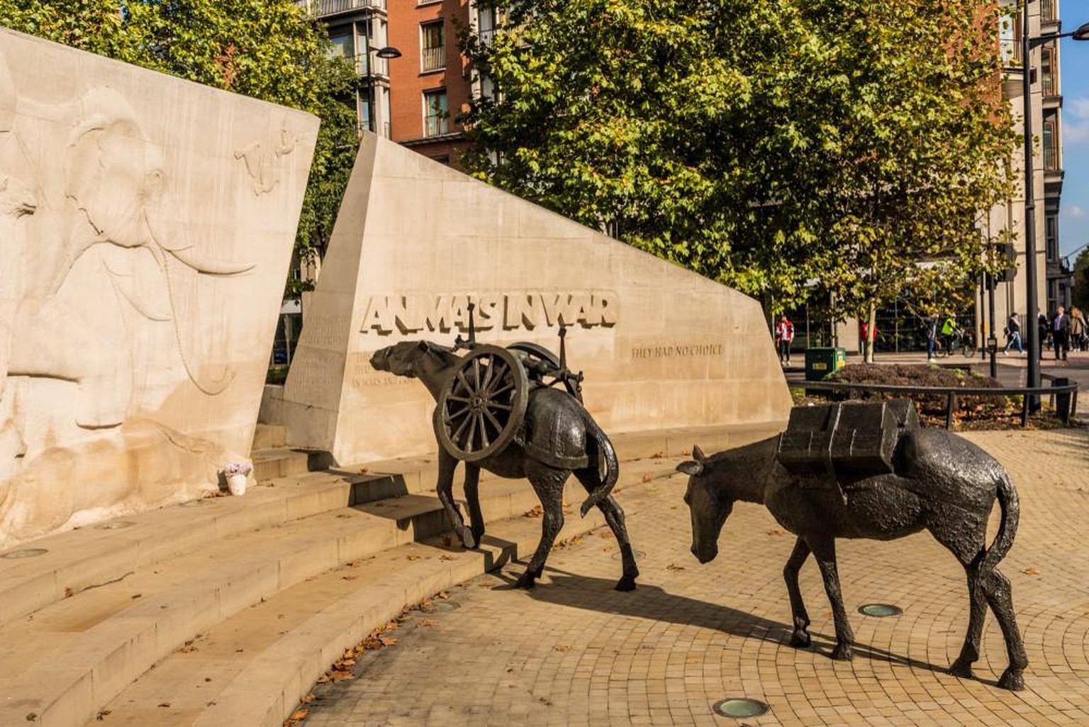 Animals in War Memorial in London.