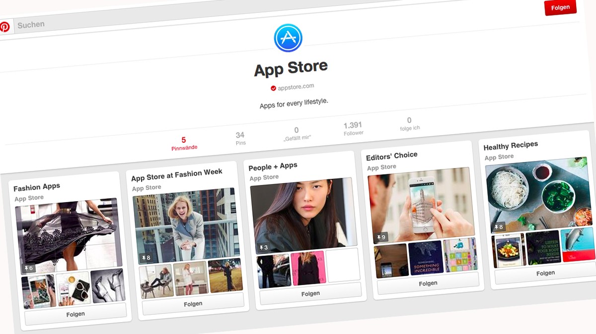 App-Empfehlungen in Pinterest.