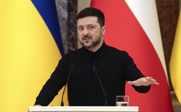 Ukraine-Poland talks in Kyiv Ukrainian President Volodymyr Zelenskyy speaks during a press conference after meeting with Polish Prime Minister Donald Tusk in Kyiv on Feb. 5, 2026. PUBLICATIONxINxAUTxB ...