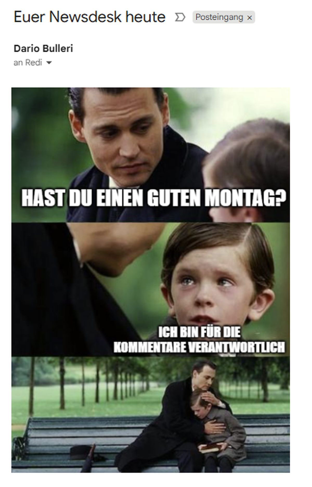 Darios Kommentar Mails zur fröhlichen Freischaltung