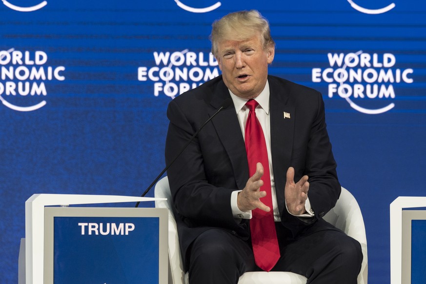 Donald Trump, President of the United States of America, adresses a plenary session during the 48th Annual Meeting of the World Economic Forum, WEF, in Davos, Switzerland, Friday, January 26, 2018. Th ...