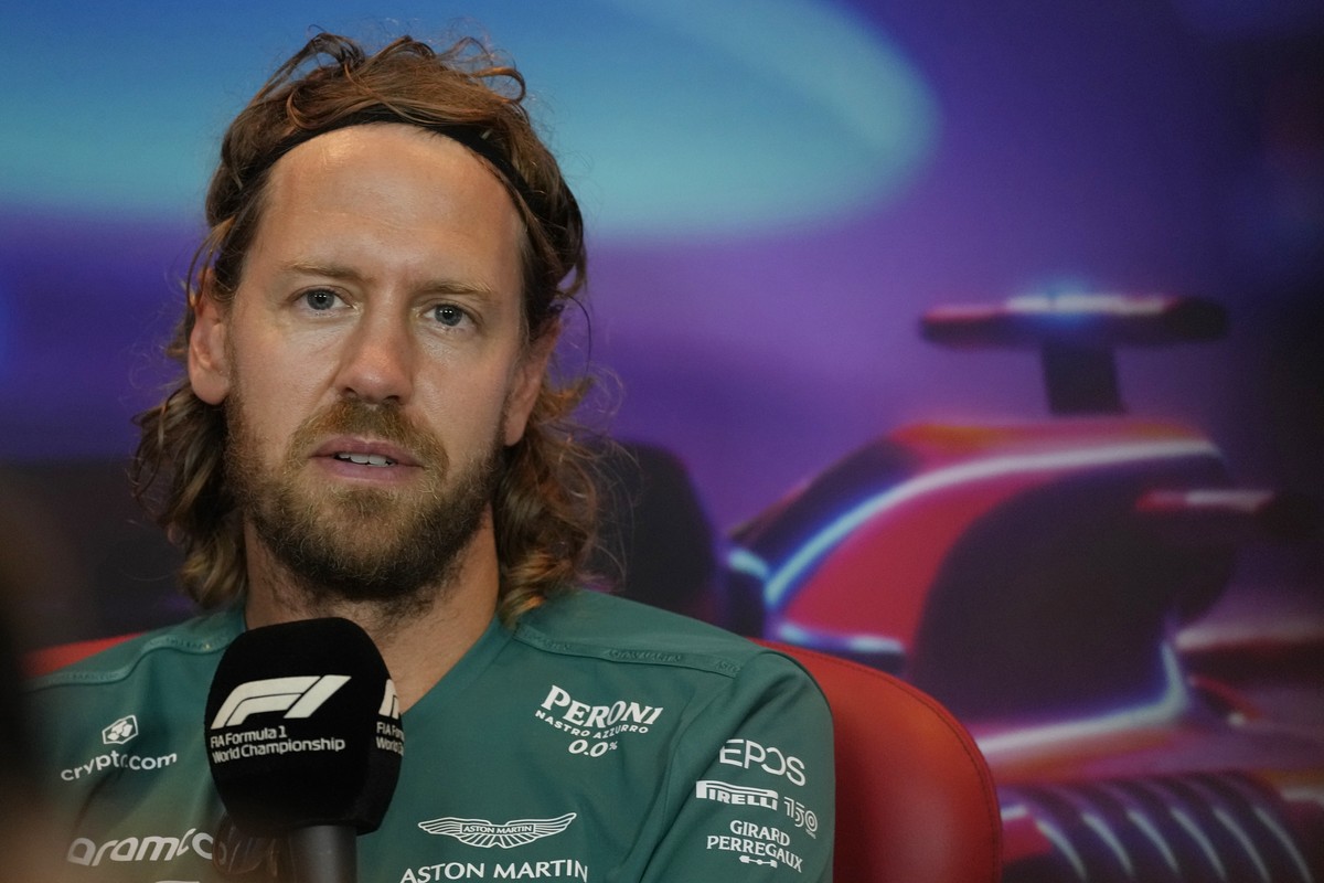 Sebastian Vettel of Germany and Aston Martin F1 Team talks in a press conference during previews ahead of the F1 Grand Prix of Abu Dhabi at Yas Marina Circuit in Abu Dhabi, United Arab Emirates, Thurs ...