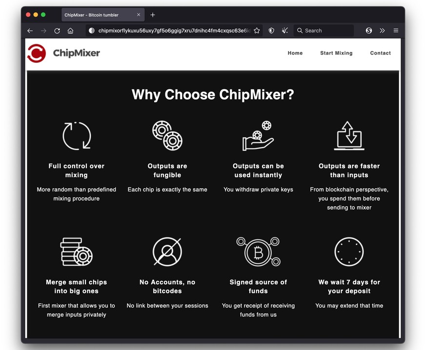 Wenn man die ChipMixer-Seite im Darknet aufruft, erscheint zunächst alles «normal» ...