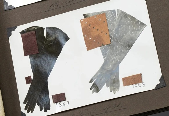 Musterbuch der Handschuhmacherei Wiessner von 1931 bis 1932.