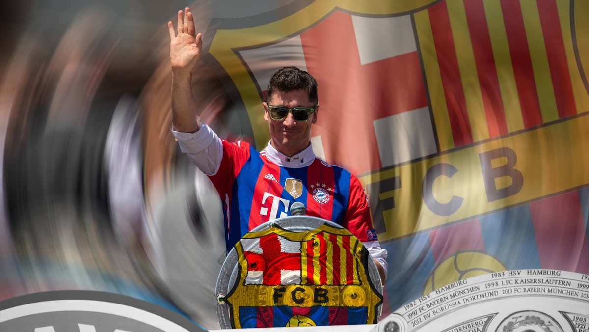 Lewandowski vor Abschied bei den Bayern Symbolbild FOTOMONTAGE: Robert Lewandowski könnte bald zum FC Barcelona, Barca wechseln * Symbolic Image PHOTOMONTAGE: Robert Lewandowski could soon move to FC  ...