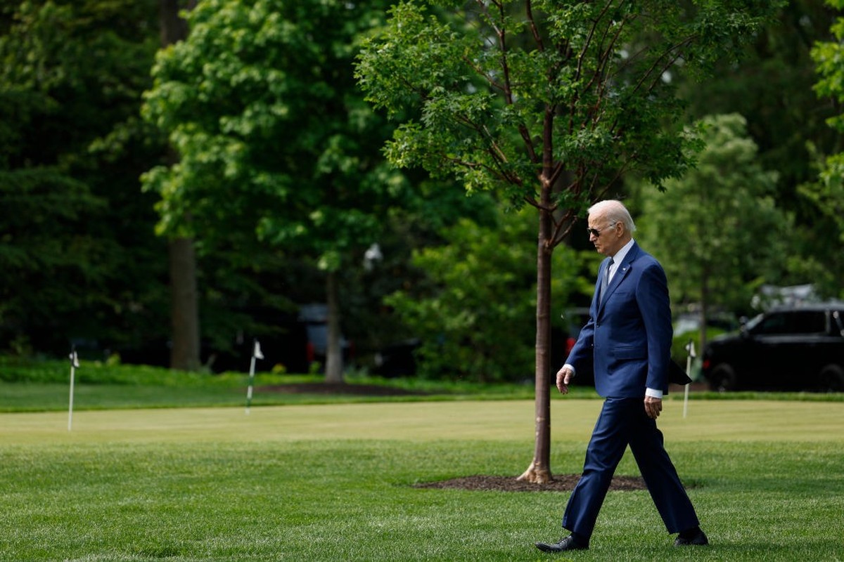 WASHINGTON, DC - MAY 10: U.S. President Joe Biden walks to board Marine One on the South Lawn of the White House on May 10, 2023 in Washington, DC. Biden is spending the day in the state of New York t ...