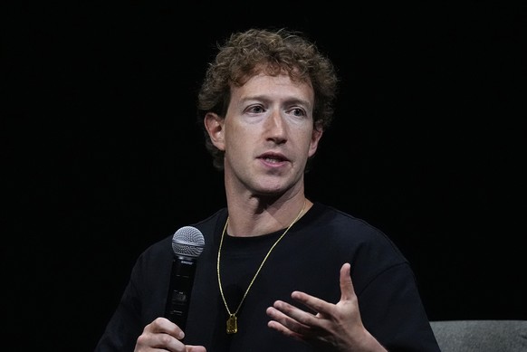 Mark Zuckerberg, chief executive officer of Meta, makes a point during an appearance at SIGGRAPH 2024, the premier conference on computer graphics and interactive techniques, Monday, July 29, 2024, in ...