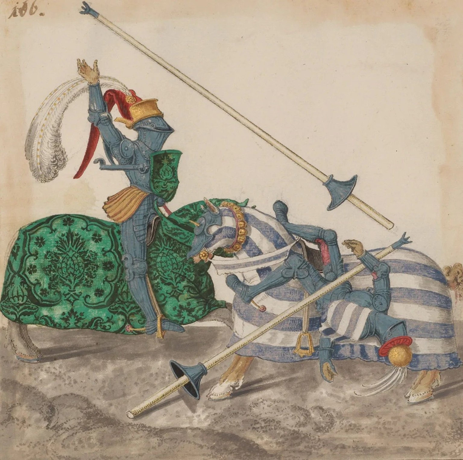 Bild aus der Freydal, einem Turnierbuch, welches das Leben des jungen Maximilian auf allegorische Weise erzählt. Das Buch entstand Anfang des 16. Jahrhunderts.
https://commons.wikimedia.org/wiki/File: ...