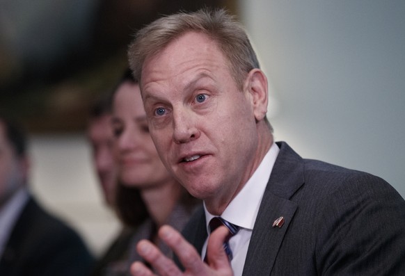 Acting Secretary of Defense Patrick Shanahan talks to media as he meets with and Qatari Minister of Defense Khalid bin Mohammed al-Attiyah, at the Pentagon, Tuesday, March 12, 2019. (AP Photo/Carolyn  ...