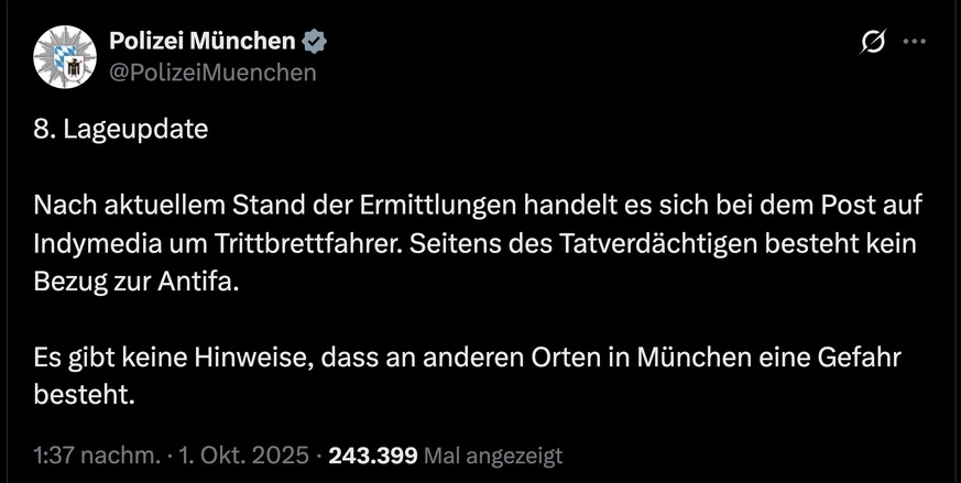 Oktoberfest München: Tatverdächtiger hat laut Polizei keinen Bezug zur Antifa. (1. Oktober 2025)