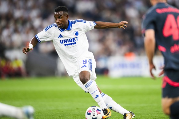 Champions League - Kvalifikation - FC Kobenhavn mod Malmo FF - 12.08.2025 9 FCK - Youssoufa Moukoko. Champions League - Kvalifikation - FC Kobenhavn mod Malmo FF - 12.08.2025. Kobenhavn, Danmark. 12 A ...