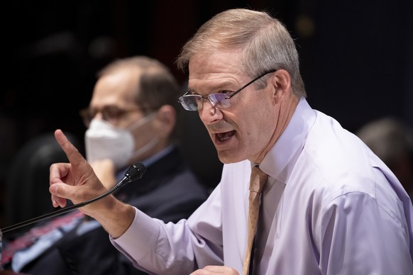 Rep. Jim Jordan, R-Ohio, speaks as Attorney General Merrick Garland appears before the House Judiciary Committee oversight hearing of the United States Department of Justice, Thursday, Oct. 21, 2021 o ...