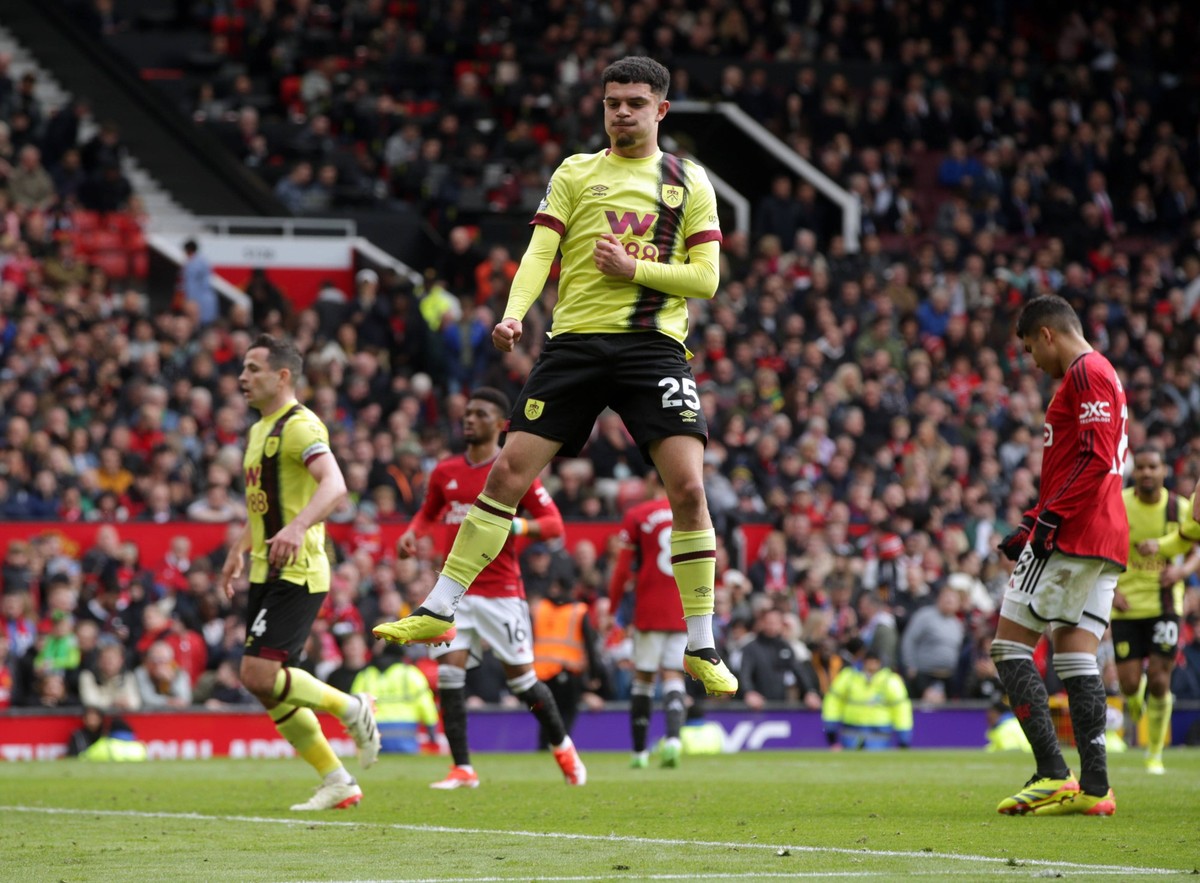 Manchester United, ManU v Burnley - Premier League - Old Trafford Burnley s Zeki Amdouni celebrates scoring their side s first goal of the game during the Premier League match at Old Trafford, Manches ...
