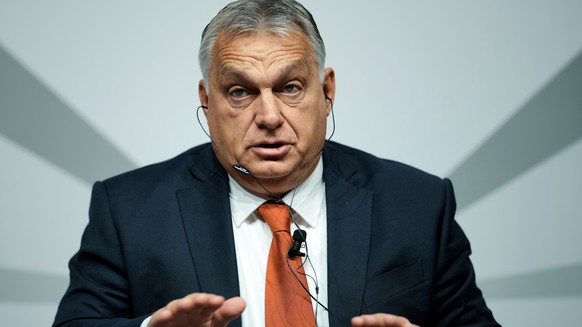 FILE -Hungarian Prime Minister Viktor Orban speaks during a panel discussion organised by publisher houses about 'Storm over Europe - the Ukraine war, the energy crisis and geopolitical challenge ...