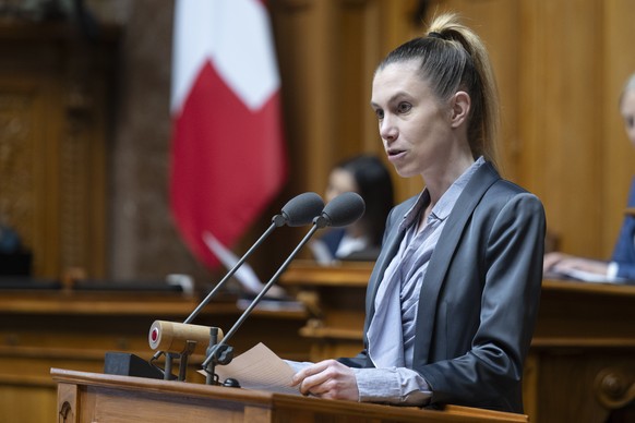 Nationalraetin Meret Schneider, GP-ZH, spricht an der Fruehjahrssession der Eidgenoessischen Raete, am Mittwoch, 18. Maerz 2026, in Bern. (KEYSTONE/Peter Schneider)