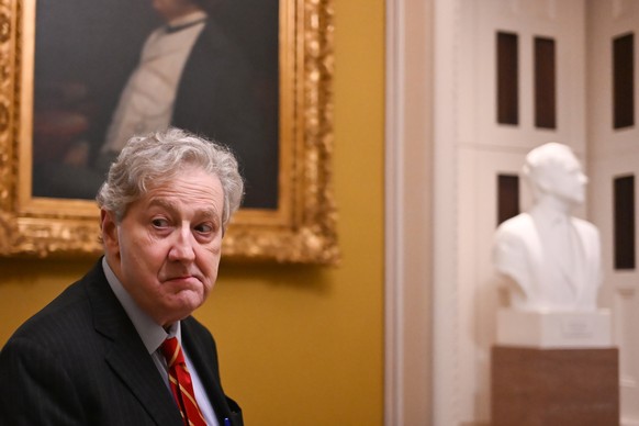 epa12207258 Senator John Neely Kennedy, Republican from Louisiana, heads to the Senate floor in the US Capitol in Washington, DC, USA, 30 June 2025. Senate Majority Leader John Thune is pushing to pas ...