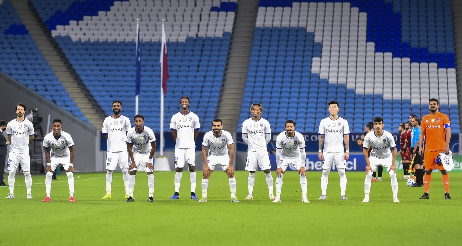 200921 -- DOHA, Sept. 21, 2020 -- Al Hilal s starting players pose for a team photo prior to the AFC Asian Champions League group B football match between Al Hilal SFC of Saudi Arabia and Shahr Khodro ...