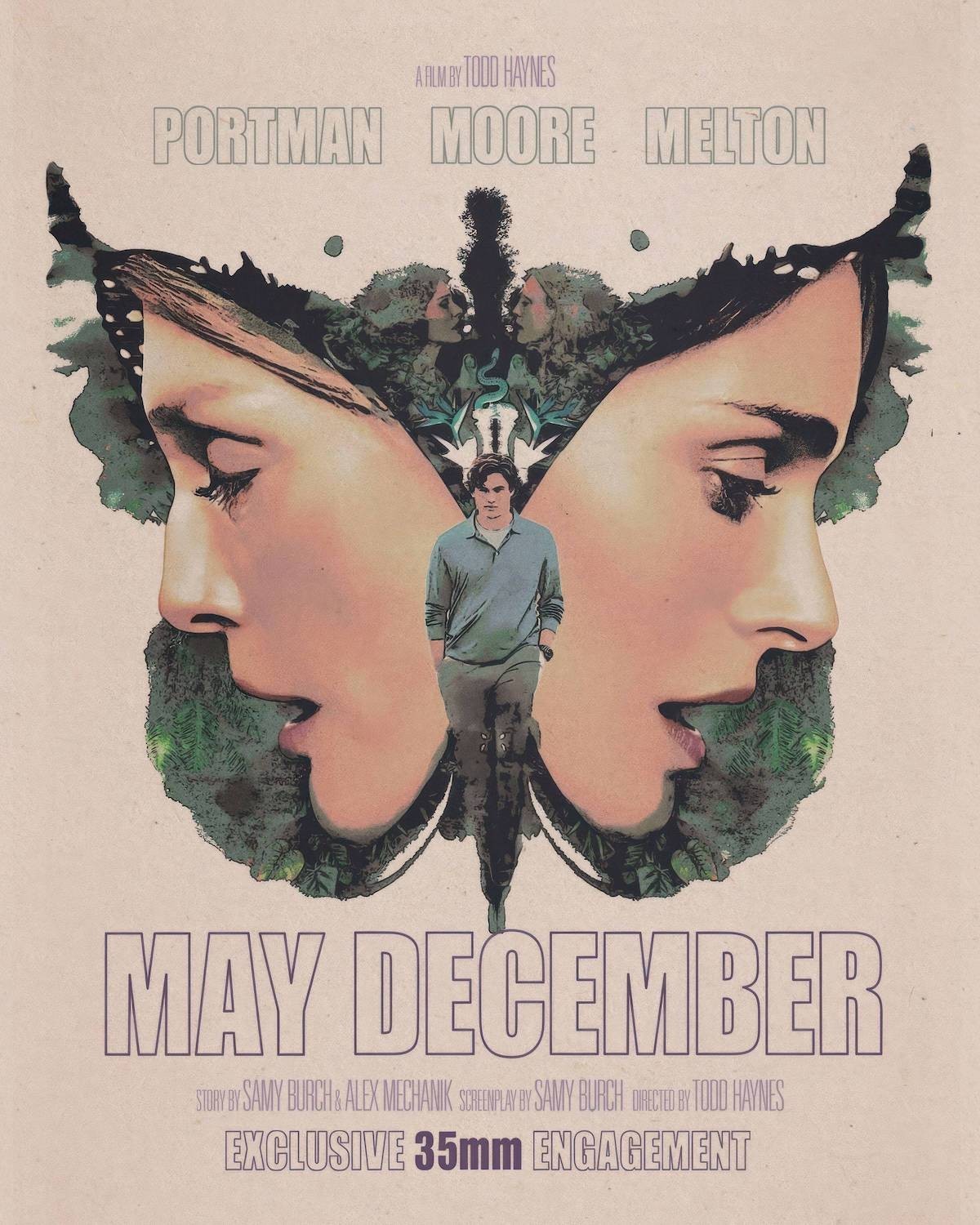 RECORD DATE NOT STATED MAY DECEMBER, poster for 35mm engagement, from left: Julianne Moore, Charles Melton, Natalie Portman, 2023. Netflix / Courtesy Everett Collection PUBLICATIONxINxGERxSUIxAUTxONLY