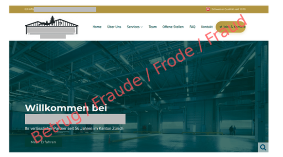 In diesem Beispiel hatte das real existierende Unternehmen keine Website, worauf die Betrüger selber eine erstellten.