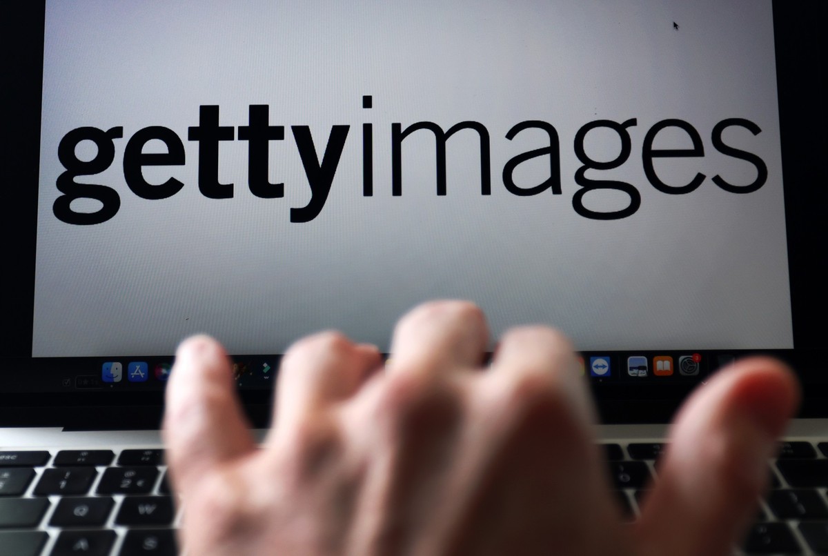 epa12165973 The Getty Images logo on a laptop computer in London, Britain, 09 June 2025. A copyright trial between Getty Images and Stability AI is set to commence on 09 June at London's High Cou ...