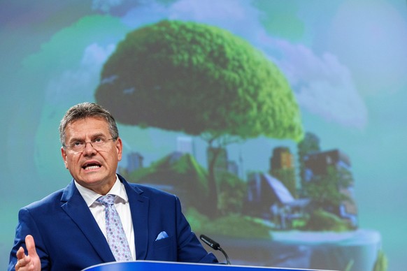 epa10729615 Vice-President of the European Commission in charge of Inter-institutional relations and Foresight, Maros Sefcovic, speaks as he presents the 2023 Strategic Foresight Report during a press ...