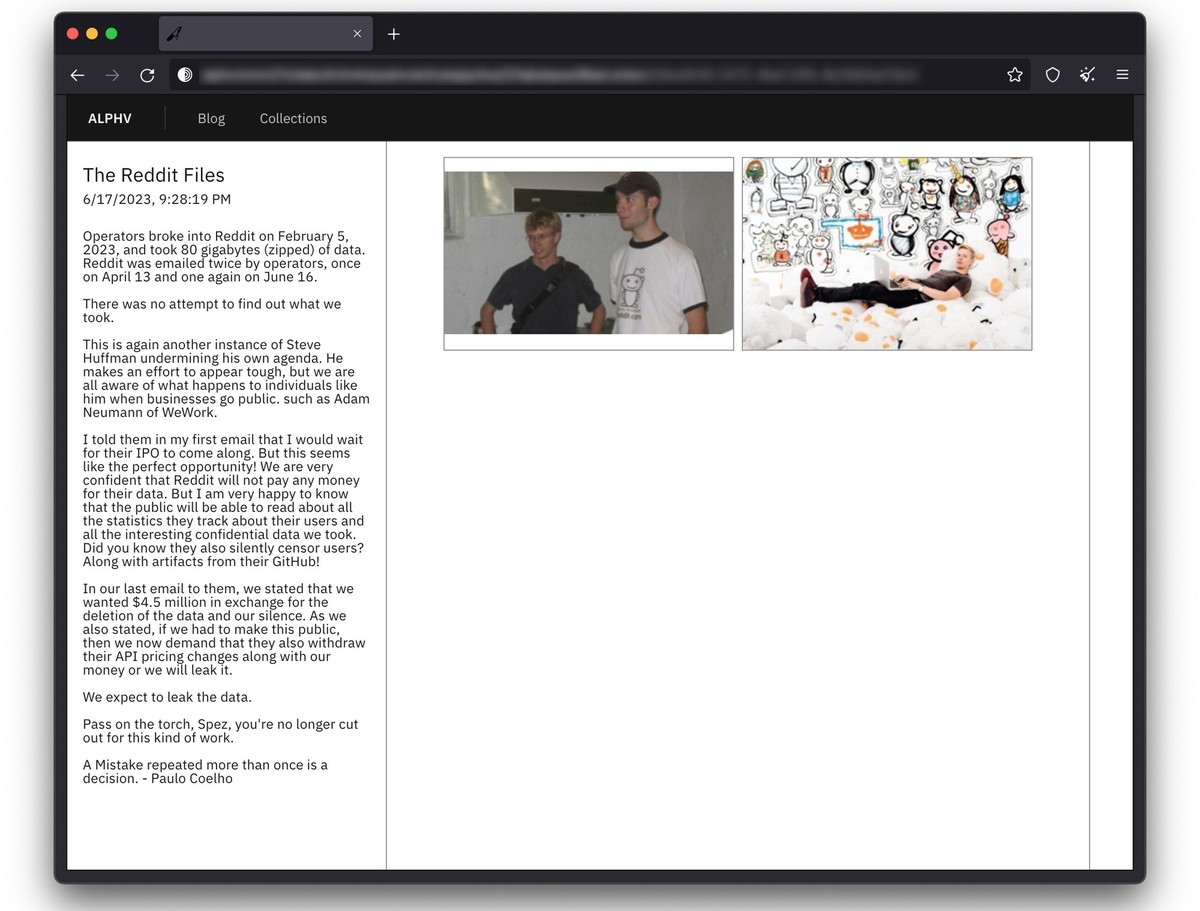 Ransomware-Bande ALPHV droht Reddit mit der Veröffentlichung von 80 Gigabyte (GB) an gestohlenen Daten. (16. Juni 2023)