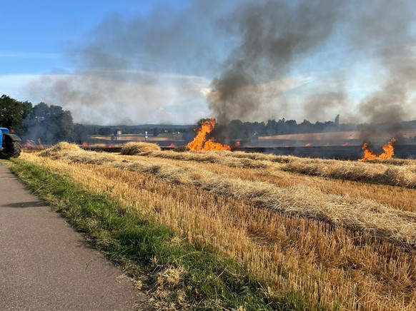 Funkenschlag setzt Stoppelfeld in Gunzgen SO in Brand.