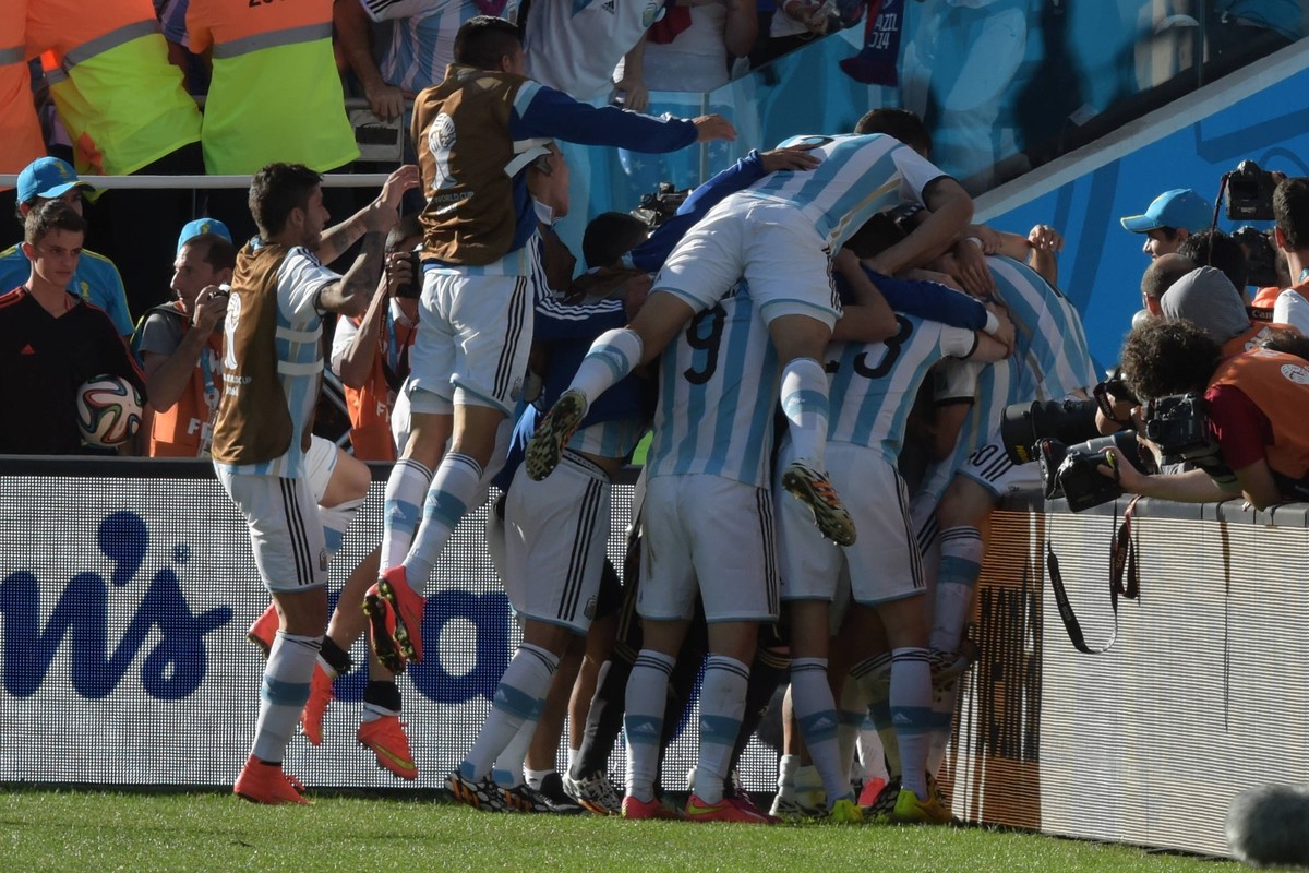 World Cup - Argentina Vs Switzerland - Sao Paulo Argentina s Lionel Messi and Angel Di Maria joy after the second scored the 1-0 decisive goaln Soccer World Cup 2014 1/8 of Final round match Argentina ...