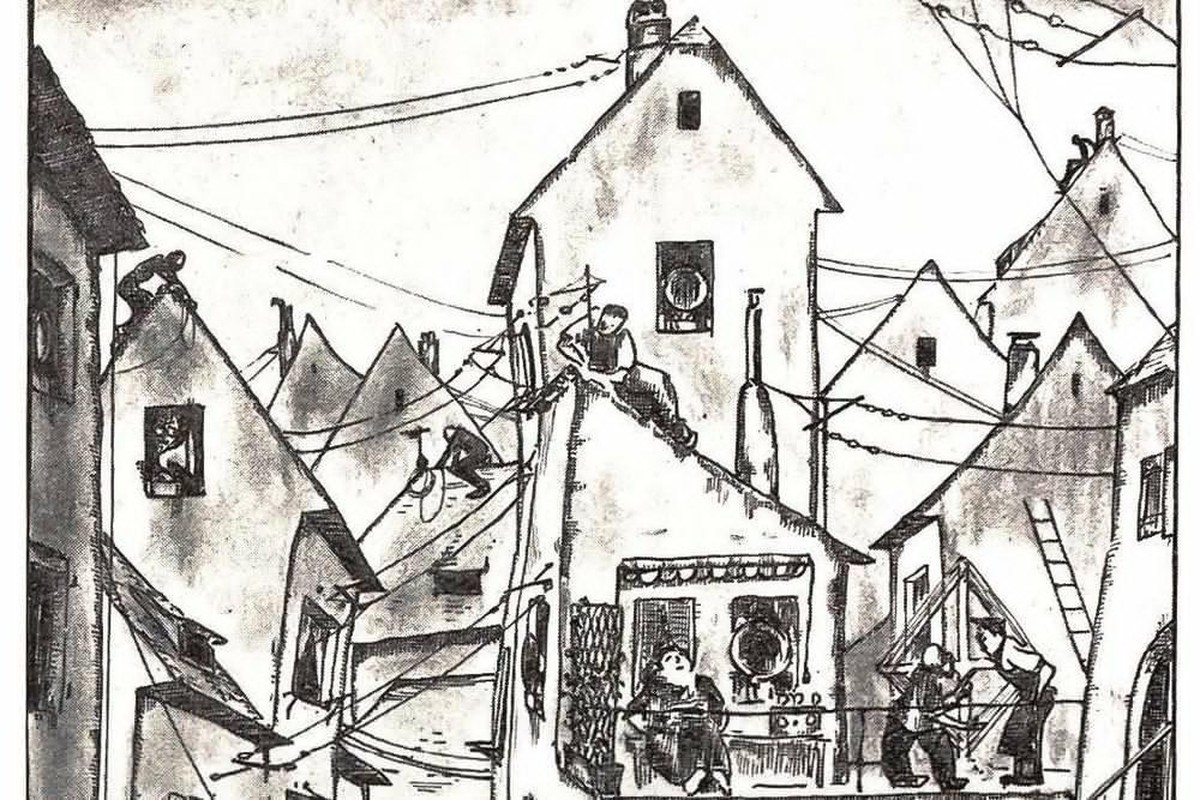 Die Satirezeitschrift Bärenspiegel karikiert im November 1924 ein neues Phänomen: Radiohörer und Radiohörerinnen und ihre Antennenkonstruktionen. Quelle: Der Bärenspiegel: Bernisch-Schweizerische humo ...