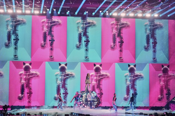 EMMY from Ireland performs the song &quot;Laika Party&quot; during the dress rehearsal for the second semi-final of the 69th Eurovision Song Contest, in Basel, Switzerland, Wednesday, May 14, 2025. (A ...