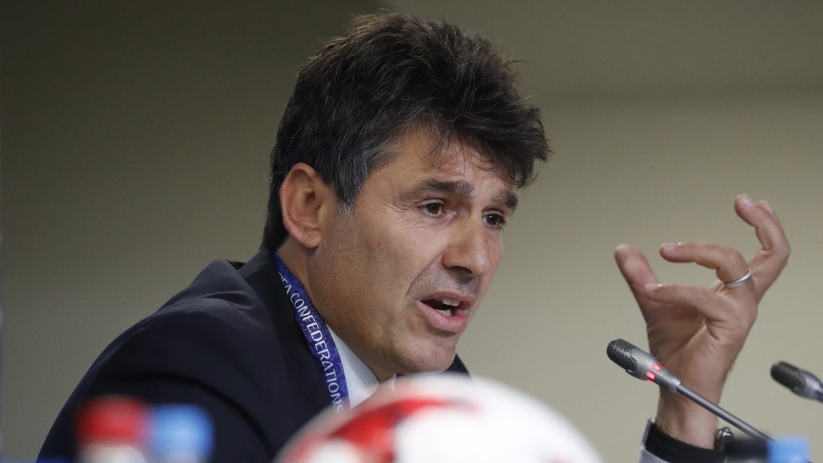 epa06051554 FIFA's Head of Refereeing Massimo Busacca attends the FIFA Confederations Cup 2017 post-group stage press conference at the Saint Petersburg stadium in St. Petersburg, Russia, 26 June ...
