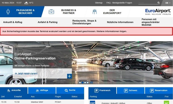 Website Euroairport Basel-Mühlhausen
