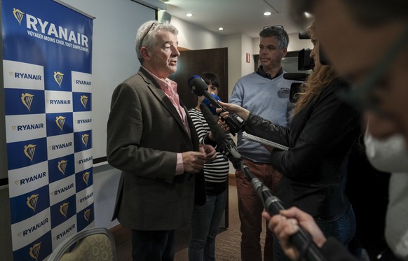 epa07047825 CEO Michael O’Leary of Ryanair airlines gives a press conference after a meeting with European Commissioner for Employment, Social Affairs, Skills and Labour Mobility Marianne Thyssen in B ...