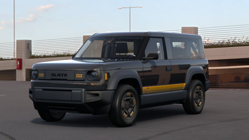Den Slate-EV-Truck kann man individuell konfigurieren. So sehen die watson-Trucks aus. 
https://www.slate.auto/en/slatemaker?starterPack=blankslate