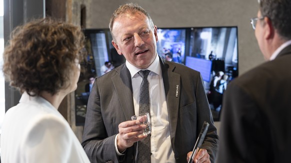 Didier Castella, President, Conseiller d&#039;Etat, lors des elections federales du Conseil national et du Conseil des Etats le dimanche 22 octobre 2023 a Fribourg. Les citoyens suisses se rendent aux ...