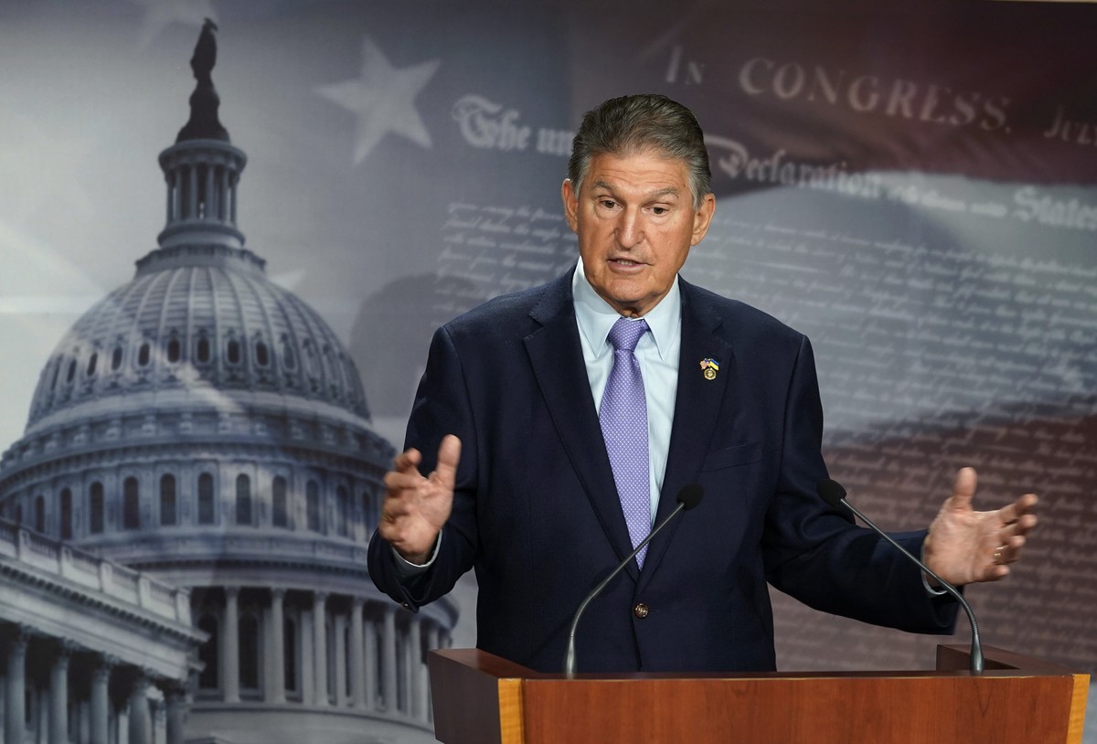 FILE - Sen. Joe Manchin, D-W.Va., speaks during a news conference Sept. 20, 2022, at the Capitol in Washington. Manchin announced he won't seek reelection in 2024, giving Republicans a prime oppo ...