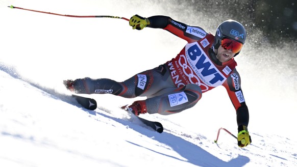 epa09682388 Aleksander Aamodt Kilde of Norway in action during the men&#039;s Super G race of the FIS Alpine Skiing World Cup in Wengen, Switzerland, 13 January 2022. EPA/JEAN-CHRISTOPHE BOTT