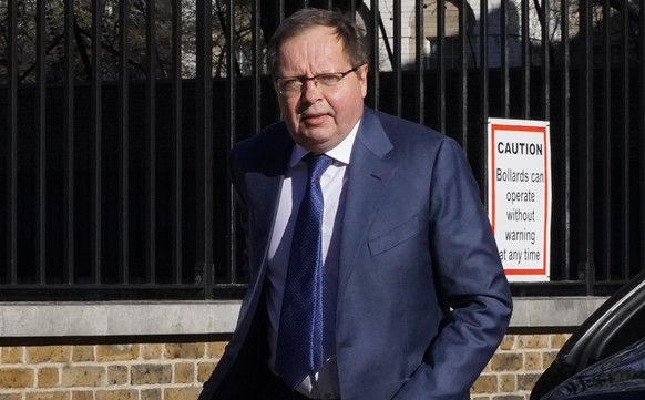 Ambassador of the Russian Federation to the UK Andrei Kelin, arrives at the Foreign, Commonwealth and Development Office in central London, Thursday, Feb. 24, 2022, after being summoned to a meeting following Russia's attack of Ukraine. (Stefan Rousseau/PA via AP)